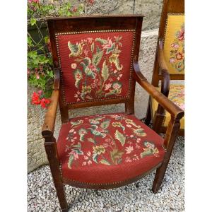 Louis Philippe Mahogany Armchair Upholstered With Flowers