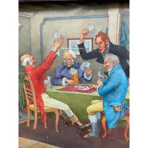 The Card Game. Watercolor On Paper