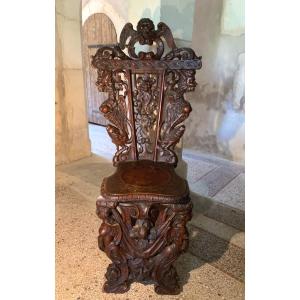 Imposing Chair Carved With Grotesques, 19th Century