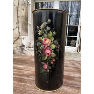Umbrella Stand In Lacquered Sheet Metal With Flower Bouquet Decor 