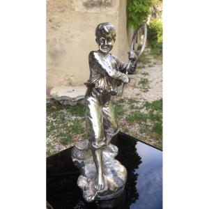 The Little Fisherman Subject In Silver Spelter, 19th Century 