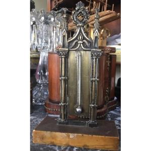 Small Neo-gothic Style Bronze Thermometer