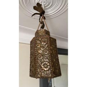 Art Deco Repoussé Brass Bulb Cover Ceiling Light 