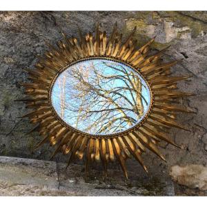 Oval Mirror In Gold-plated Wrought Iron