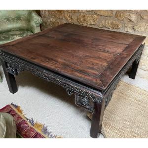 Coffee Table In Carved Exotic Wood, China, 19th Century 