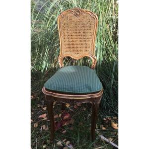 Small Caned Chair In Gilded Wood, 19th Century