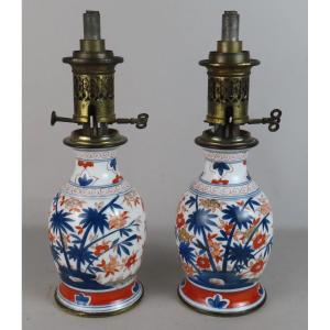 Pair Of Imari Porcelain Lamps From Japan 