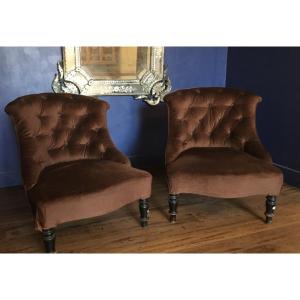 The Pair Of Chocolate Tufted Toad Armchairs