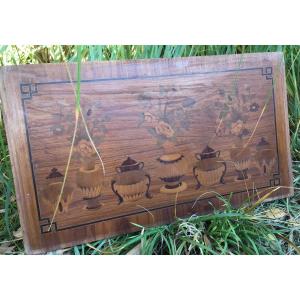 Panel With Inlaid Decoration Of Flower Vases 