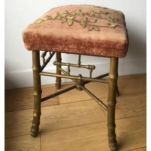 Gilded Wood Pouf Stool Imitation Bamboo. Circa 1880