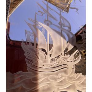 Caravelle Art Deco Mirror In Etched Glass 