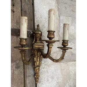 Three-light Chiseled And Gilded Bronze Wall Light 