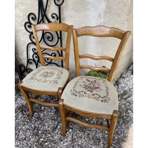 The Pair Of Napoleon III Chairs Upholstered With Needlepoint Tapestries