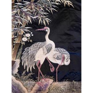 Large Asian Embroidery, Cranes At Rest, On Silk 