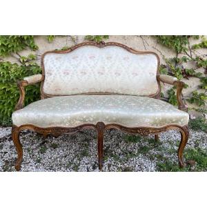 Louis XV Style Bench - Sofa With Roses And Silks 