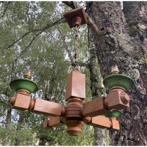 Small Wood And Ceramic Chandelier Dlg By Guillerme Et Chambon 