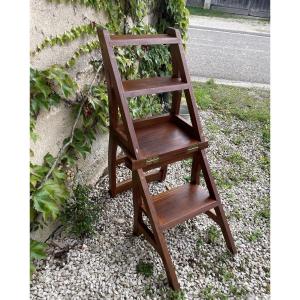 Library Stepladder Chair In Patinated Oak, Circa 1900