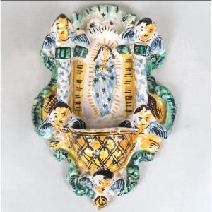 Italian Holy Water Font, High-fired Earthenware, 17th  Century 