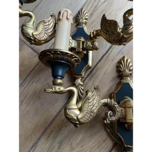 Pair Of Gilt Bronze Swan Wall Lights (4 Wall Lights Available) 