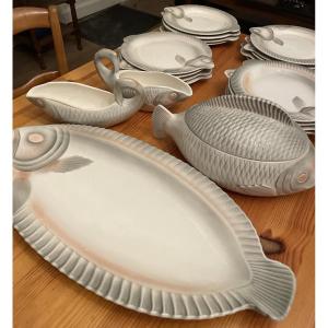 Sarreguemines Earthenware Dinner Service, Fish Pattern