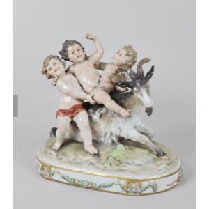 Porcelain Group Of Putti And The Goat Amalthea