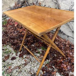 Folding Side Table With Bamboo Legs 