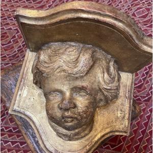 Small Gilded Wooden Console Table, Chubby Putto 