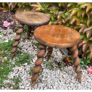 Folk Art, The Pair Of Small Stools 