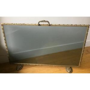 Smoked Glass And Gilded Bronze Fireplace Screen