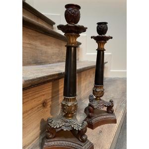 The Pair Of Restoration-style Candlesticks With Two Patinas, 