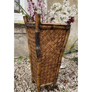Bamboo And Woven Wicker Umbrella Stand 