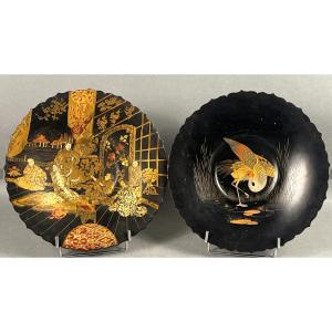 Two Papier-mâché Multi-lobed Bowls With Japanese Decoration