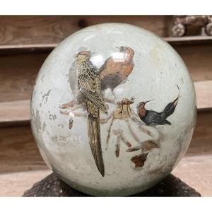 XIXth Century Bowl With Perruce Decorated With Birds In Glass Eglomise