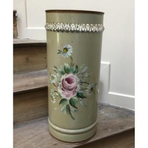 Umbrella Stand In Lacquered Sheet Metal Decorated With A Bouquet Of Flowers