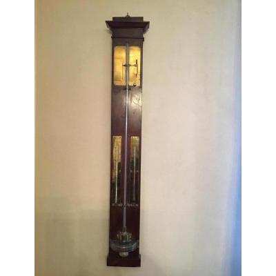 Barometer-thermometer Flamed Mahogany Veneer, Nineteenth