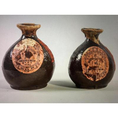 Two Sake Bottles, Glazed Earth, China