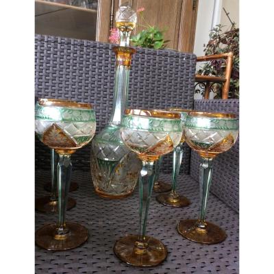 Seven Stemmed Glasses And Crystal Carafe