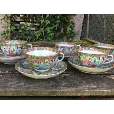 5 Canton Porcelain Cups And Saucers
