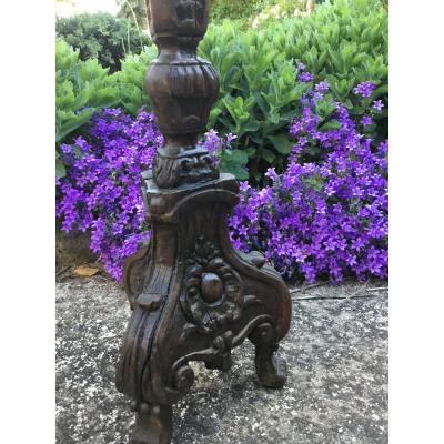 Pique Candle In Carved Wood, End Of The XVIIth