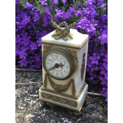 Miniature Clock In Alabaster Louis XVI Style