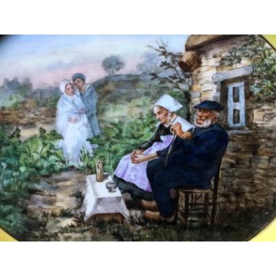 Dish In Painted Earthenware By Henri Grosjean, Painter Lorrain