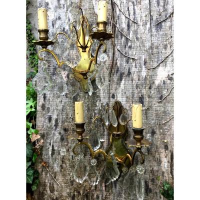 Pair Of Gilt Bronze Sconces With Tassels, Nineteenth