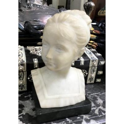 Bust Of A Girl In A Chignon, Alabaster, Around 1900
