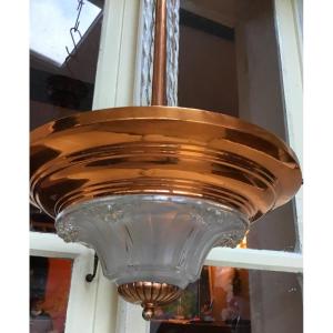 Art Deco Suspension In Copper And Molded Glass
