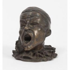 Inkwell In Bronze, Pierrot Grimacing