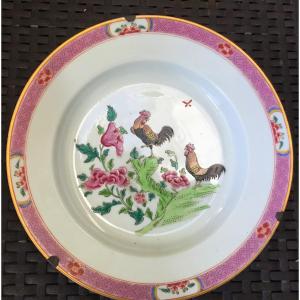 Plate With Roosters From The Rose Family