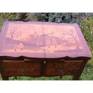 Marquetry Dressing Table Depicting A Nineteenth Landscape.