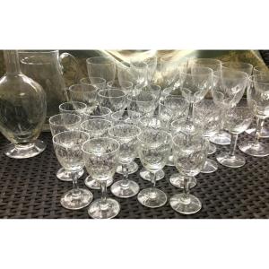 Cut Crystal Service, 34 Glasses, 1 Decanter, 1 Jug