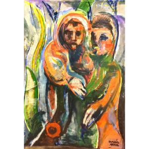 Raphael Arnal (1906-1963), Children With Plants, Gouache On Paper, Signed, Framed Under Glass