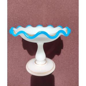 Baguier Cup On Pedestal In White Opaline And Blue Corolla, Charles X Period